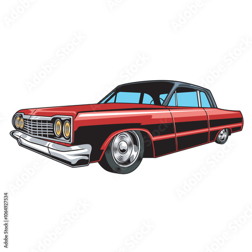 Vector Illustration of Lowrider Car with Detailed Vintage Illustration