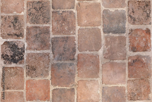 Brick pavement seamless texture - Old terracotta tile flooring