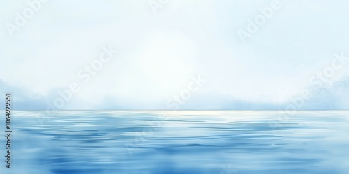 watercolor calm ocean with blue water horizon