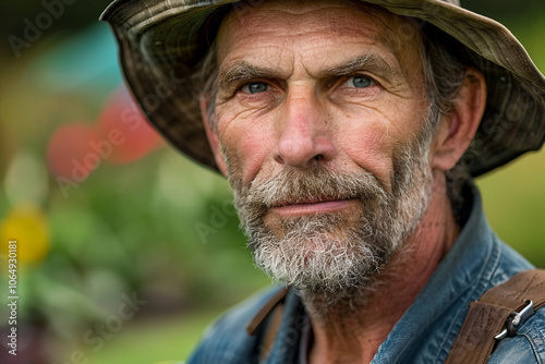 Farmer planting growing flowers created with ai generative