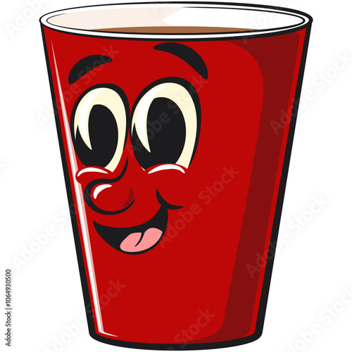 Red cup beer pong cartoon mascot character icon, work of hand drawn