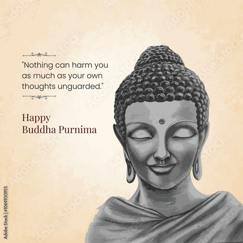 Happy Buddha Purnima, Buddha statue meditation with sktech