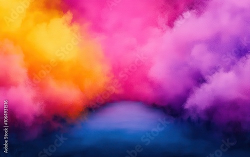 A vibrant cloudscape featuring hues of purple, pink, yellow, and blue, creating a dreamlike atmosphere filled with color and depth.