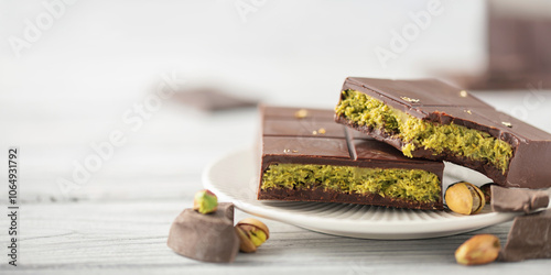 Dubai chocolate  with green kataifi and pistachio paste. Trend dessert