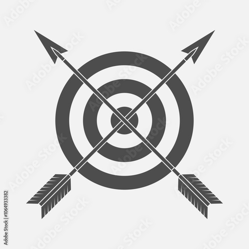 Archery graphic icon. Target and two crossed arrows isolated sign on white background. Vector illustration