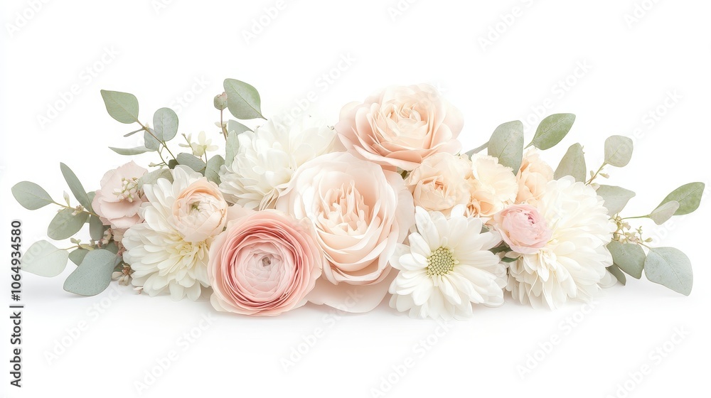 Obraz premium Floral Elegance: A gentle arrangement of fresh, pastel-toned blossoms unfolds, evoking a sense of delicate beauty and serenity.