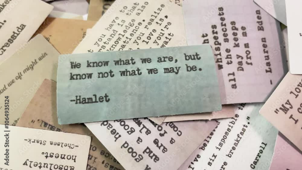 An overhead shot of a vintage card displays the quote, 