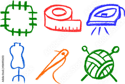 Sewing Related Icon Crayon Chalk Drawing Vector Set