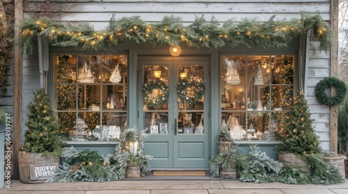 A boutique storefront adorned with festive New Year stock photo