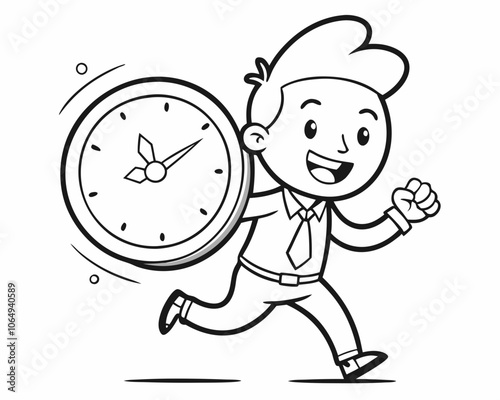 Cartoon Man Holding Large Clock – Time Management and Deadline Concept Illustration