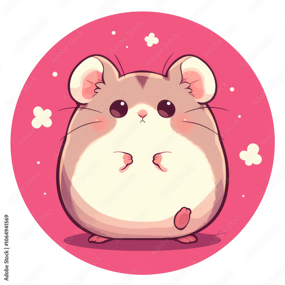 Fototapeta premium A cute, cartoon-style hamster with a round body and expressive eyes on a pink background.