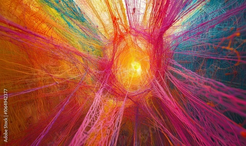 Colorful string art with a bright center. photo