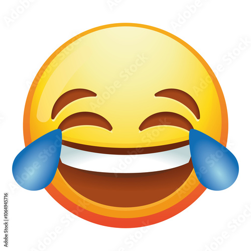 An emoji face with tears of joy, featuring a wide smile and sparkling eyes, expressing overwhelming happiness and laughter in bright yellow.