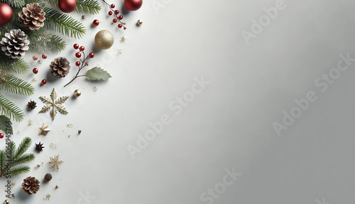 Christmas white background with christmas balls and decoration