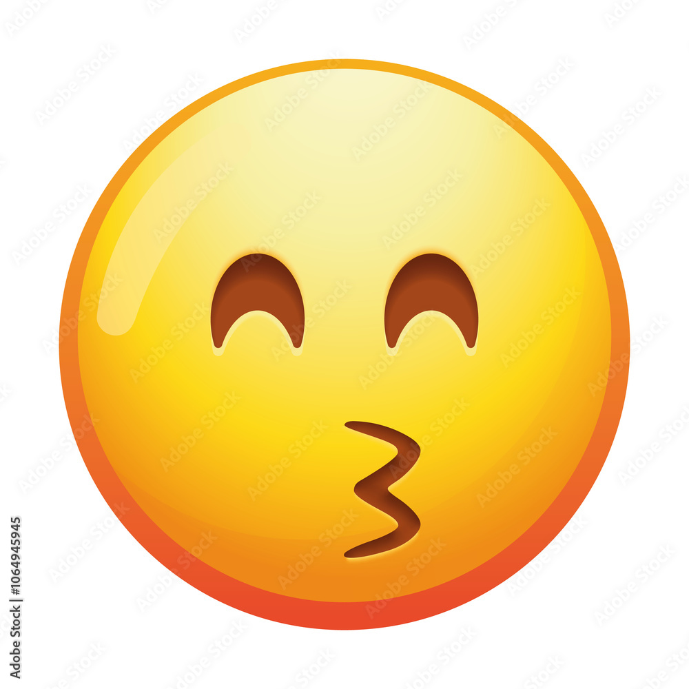 Fototapeta premium A joyful emoji kissing face with smiling eyes, expressing love and happiness with a bright smile and vibrant yellow colors.
