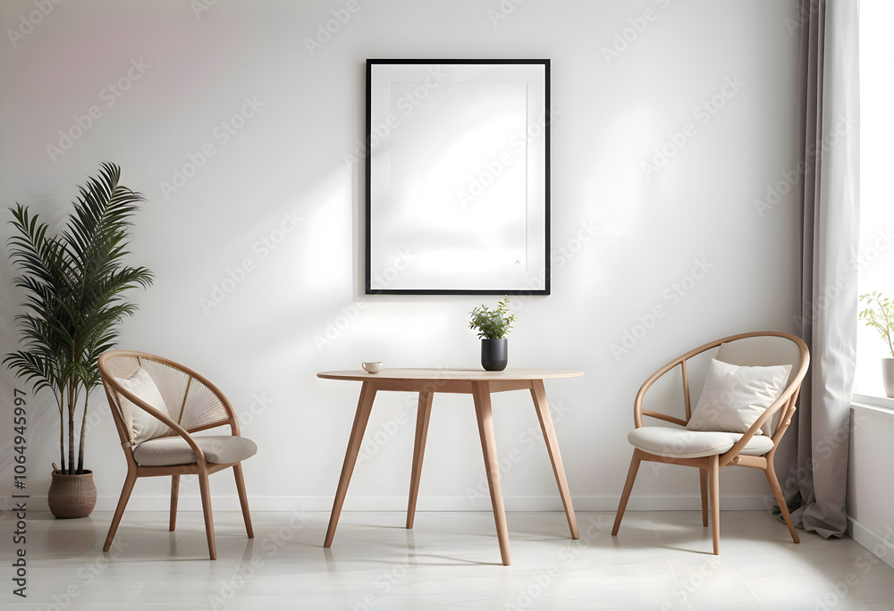 Mock up poster frame in minimalist style interior background, template Mock up poster frame in minimalist style interior background, template
