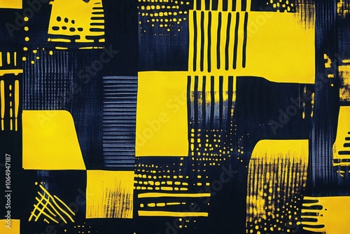 Bold geometric patterns in bright yellow and deep navy blue, showcasing a modern abstract style suitable for contemporary branding and promotional materials