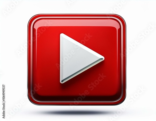 3d YouTube logo play button red square white triangle yt social media icon front view isolated on white