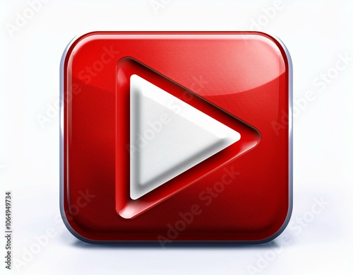 3d YouTube logo play button red square white triangle yt social media icon front view isolated on white