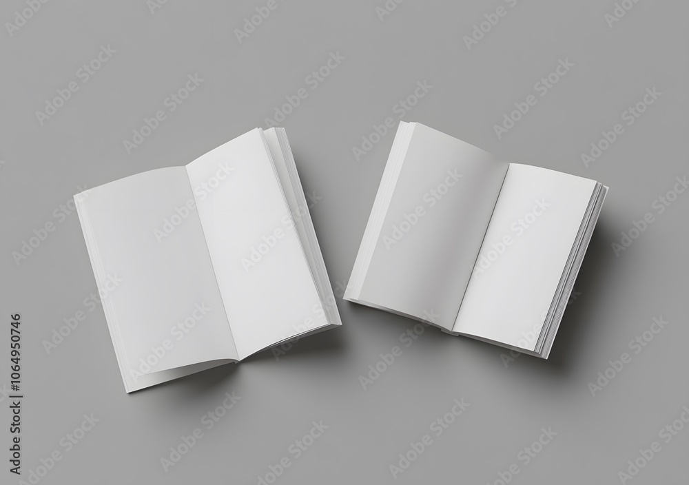 Two Blank Paperbacks Laying Open on a Grey Surface Two Blank Paperbacks Laying Open on a Grey Surface