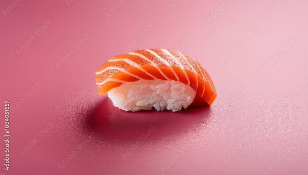 Close-Up of Fresh Salmon Nigiri Sushi on Minimalist Pink Background. Perfect for Culinary Promotions, Japanese Cuisine Menus, Food Blogs, and Social Media Food Aesthetics Close-Up of Fresh Salmon Nigiri Sushi on Minimalist Pink Background. Perfect for Culinary Promotions, Japanese Cuisine Menus, Food Blogs, and Social Media Food Aesthetics