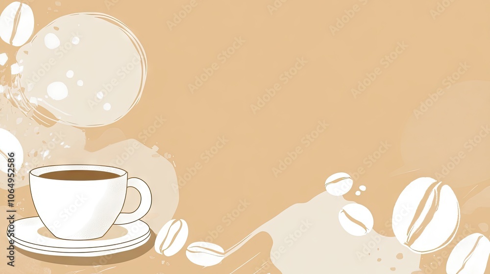 Blank cartoon style design featuring white shapes and illustrations of coffee, accompanied by the text My cup of coffee ideal for customization with copy space.