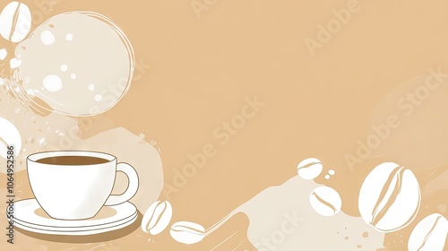 Blank cartoon style design featuring white shapes and illustrations of coffee, accompanied by the text My cup of coffee ideal for customization with copy space.