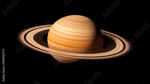Photo-realistic depiction of a ringed planet with a delicate, waspish ring, creating a captivating image of the celestial body. Ideal for projects requiring space imagery and copy space. photo