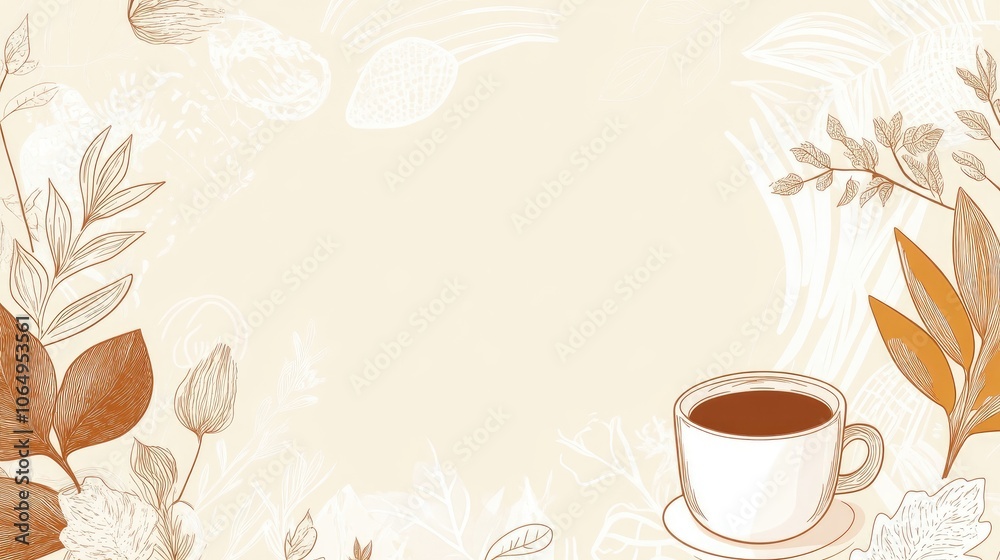 Blank cartoon style design featuring white shapes and illustrations of coffee, accompanied by the text My cup of coffee ideal for customization with copy space.