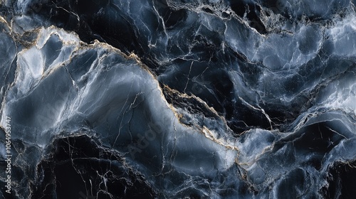 Elegant marble texture highlighting a stunning wave pattern. This horizontal background combines black, grey, and white marble with a polished, artificial veneer, offering ample photo space.