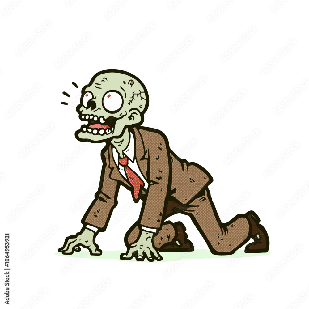 Cartoon zombie character isolated vector illustration