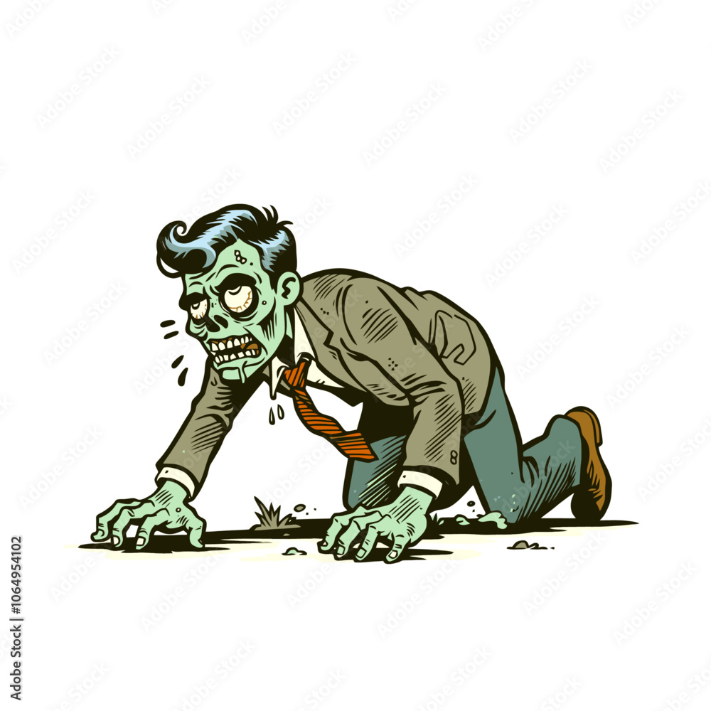 Fototapeta premium Cartoon zombie character isolated vector illustration