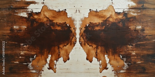 Rorschach Test, epidermal nevi on the skin, dermatological examination of skin conditions against a wooden backdrop a close up detail with space for text.