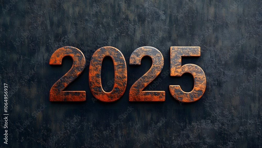 Fototapeta premium Rusty 2025 Number on Dark Background