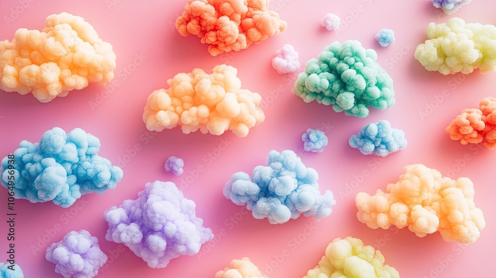 Colorful clouds with rainbow hues on a pink background represent diversity, adaptability, and creativity, creating a vibrant visual metaphor for these concepts. Ideal for imaginative projects. Colorful clouds with rainbow hues on a pink background represent diversity, adaptability, and creativity, creating a vibrant visual metaphor for these concepts. Ideal for imaginative projects.