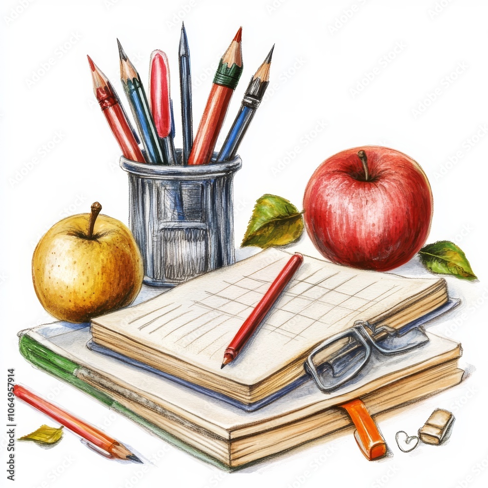 Naklejka premium School stuff on white background