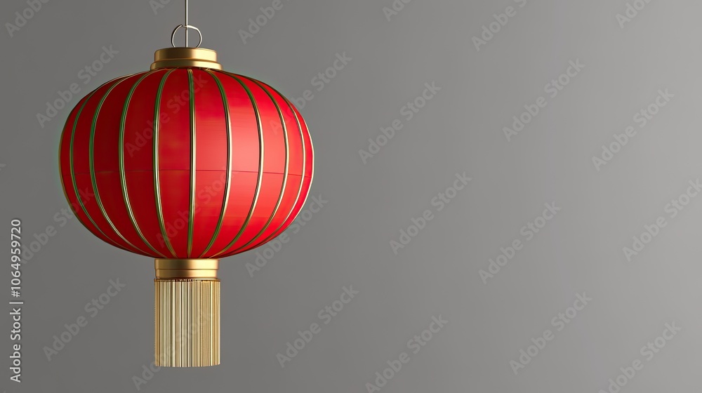 Obraz premium Red Lantern Hanging Against Gray Background