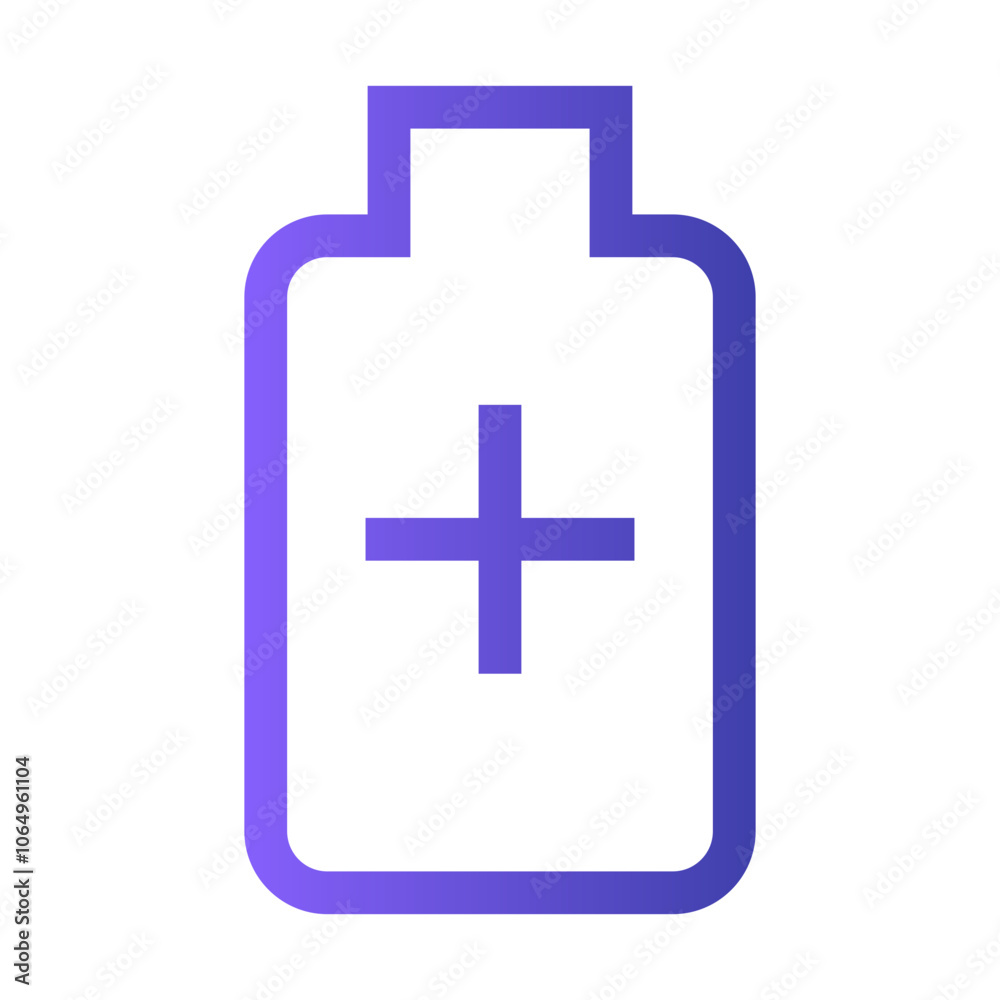 Obraz premium Simple purple battery icon indicating charging status with a plus sign, symbolizing power and energy