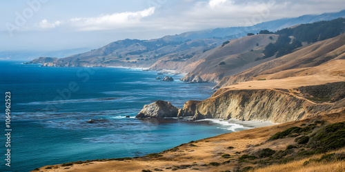 Coastal Landscape with Cliffs and Ocean Waves