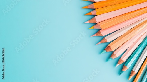 Colorful Pencils Arranged on Blue Background