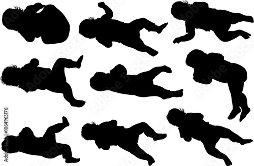 Illustration of baby silhouettes in different positions isolated on white