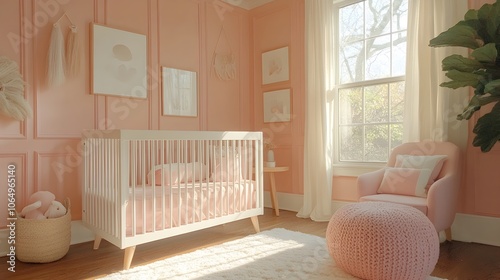 Minimalist and Soothing Nursery Design with a Soft Pink Crib Cozy Bedding and Subtle Pastel Accents for a Gentle and Calming Ambiance