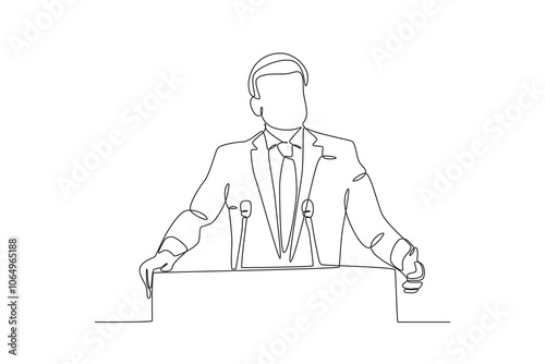 Single continuous line drawing Professional Loyer, Diplomacy, The President makes a speech at a diplomatic event
