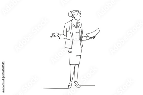 Single continuous line drawing Professional Loyer, Diplomacy, Female lawyer reading a case
