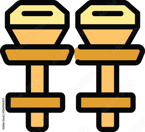 Simple vector icon of two modern bar stools with wooden legs and backrests