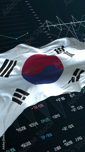 Korea South flag - Waving flag on report analytics data statement
