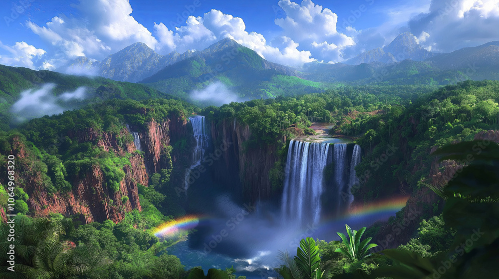 Fototapeta premium Rainbow Mist Over a Waterfall
