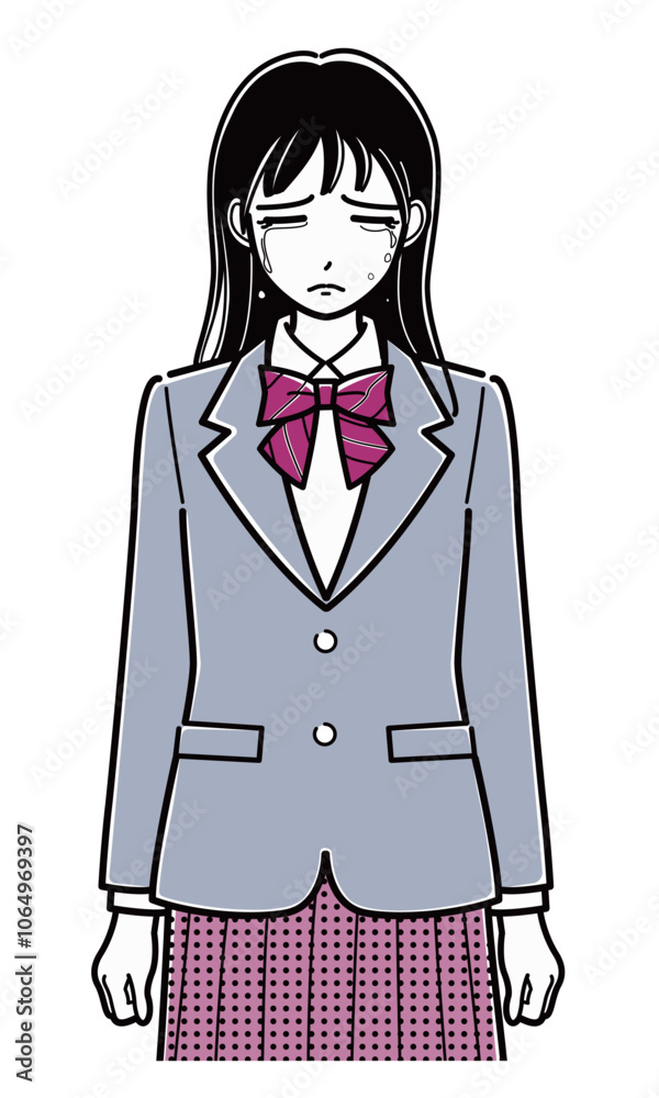 泣いているブレザーの女子高生（上半身・シンプル）