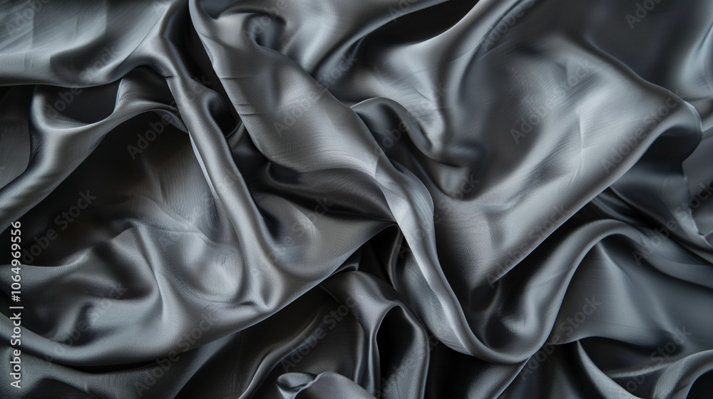 Fototapeta premium Soft black satin fabric draped elegantly on a surface, showcasing its smooth texture and rich color in soft lighting