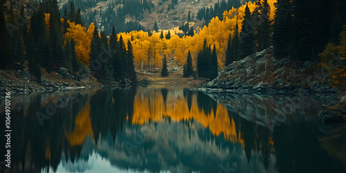 Serene autumn landscape with reflective water photo